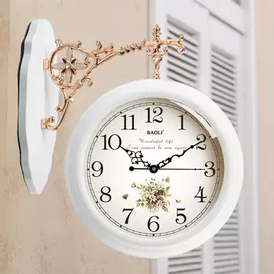 Poly solid wood European-style simple double-sided wall clock American pastoral silent living room two-sided hanging watch creative clock wall watch