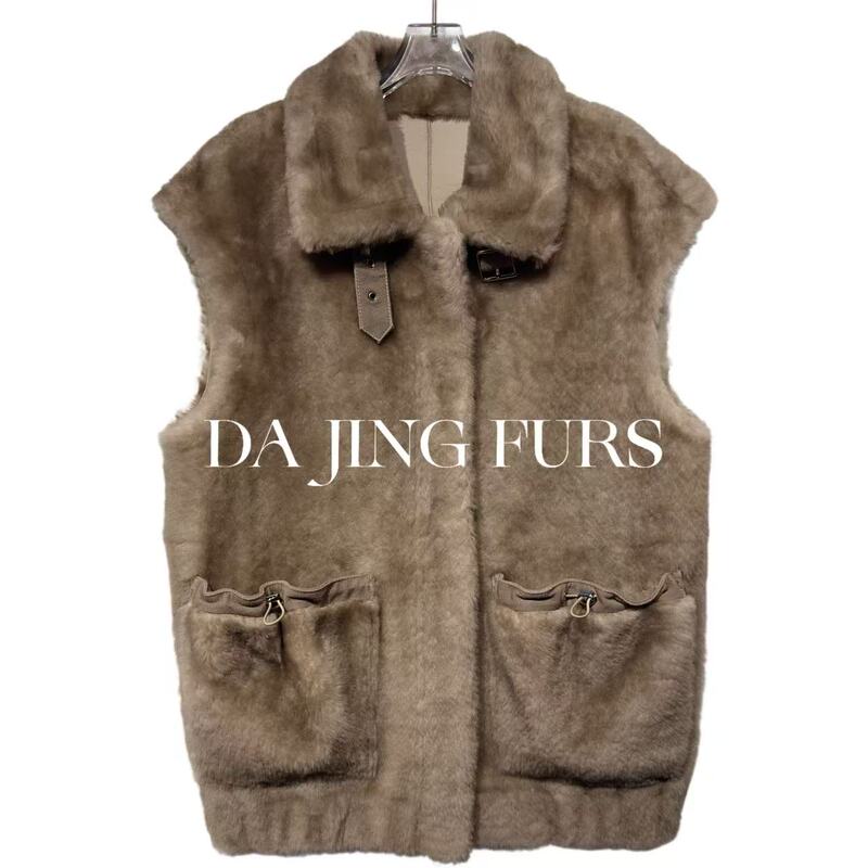 【Dajing Fur】Small Matsutake Romen "Snow Clearing after the Rain" Two-Color Sheepskin Integrated Vest B12