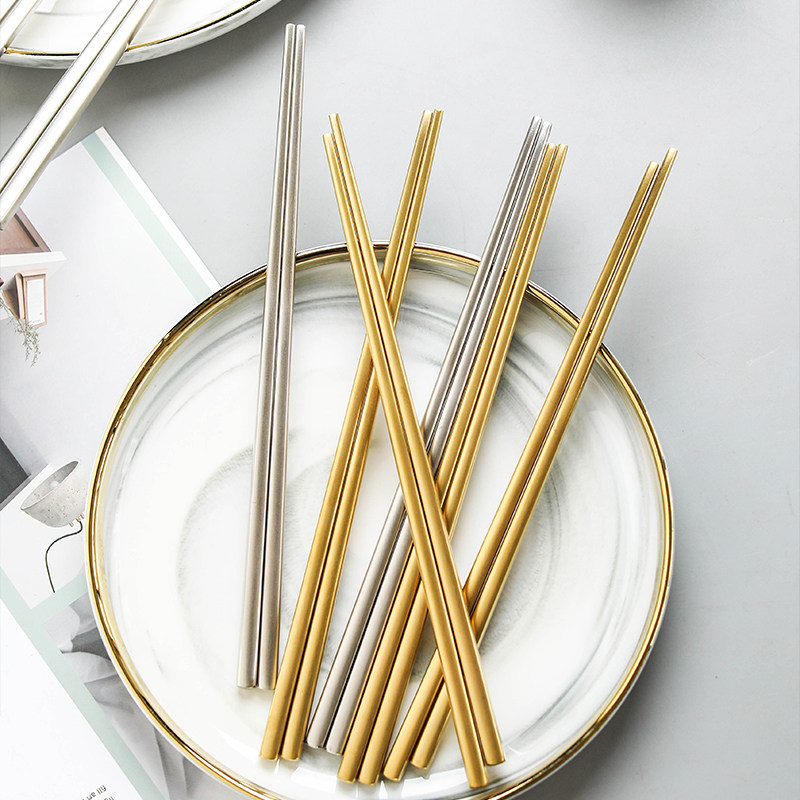 304 stainless steel chopsticks home lovers high-end titanium alloy mildew resistant Nordic ins metal iron quick light lavish