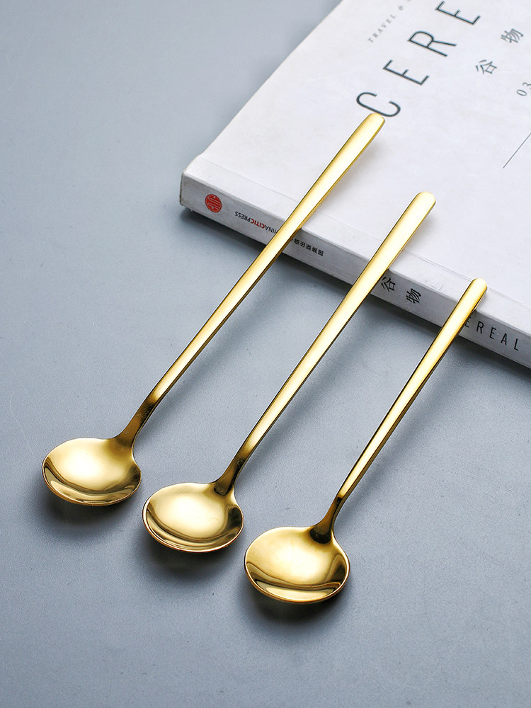 304 stainless steel coffee spoon Creative cute European small spoon Luxury household long handle gold dessert spoon Mixing spoon