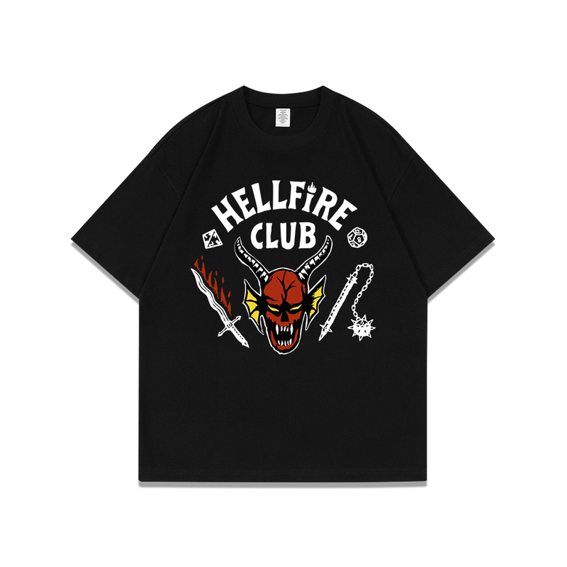 Stranger Things 5 Hellfire Club Style Short-Sleeve T-Shirt for Men and Women, Heavyweight Long-Sleeve Inner Layer, Trendy and Cool Top from the American Tv Series