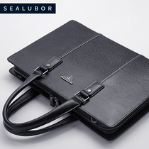 New fashion mens handbag single shoulder inclined cross-pack business minimalist briefcase 14 inch horizontal cow leather computer bag