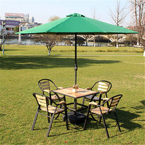 High-end Outdoor Solid Wood Table And Chairs Patio Garden Cafe Milk Tea Shop Casual Table And Chairs Umbrella Teak Iron Art Composition