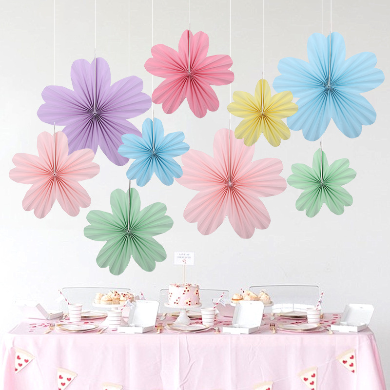 Easter Wedding Birthday Party Scene Decoration Hanging Ornaments Kindergarten Decorations Cherry Blossom Paper Fan Flower Folding Fan Hanging Decorations
