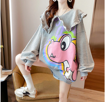 Pregnant womens clothes autumn long sleeves Korean version of loose belly belly tide mother out long coat autumn and winter pregnant women T-shirt