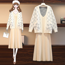 Pregnant women sweater womens autumn and winter fashion outside wear knitted dress two-piece suit Korean version of the thin medium-long top