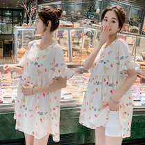 Maternity t-shirt summer suit Korean version short-sleeved Western style age-reducing doll shirt shirt summer short top dress