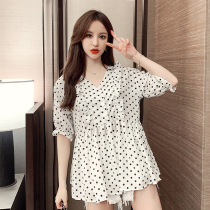 Maternity Chiffon shirt Spring and Autumn long sleeve V-neck doll shirt Autumn t-shirt short top fashion two-piece suit