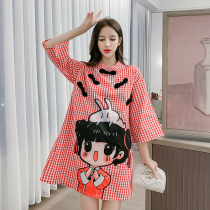 Maternity dress Spring suit Korean version of the ancient style maternity dress Cheongsam loose a-word doll dress cotton and linen upper clothes