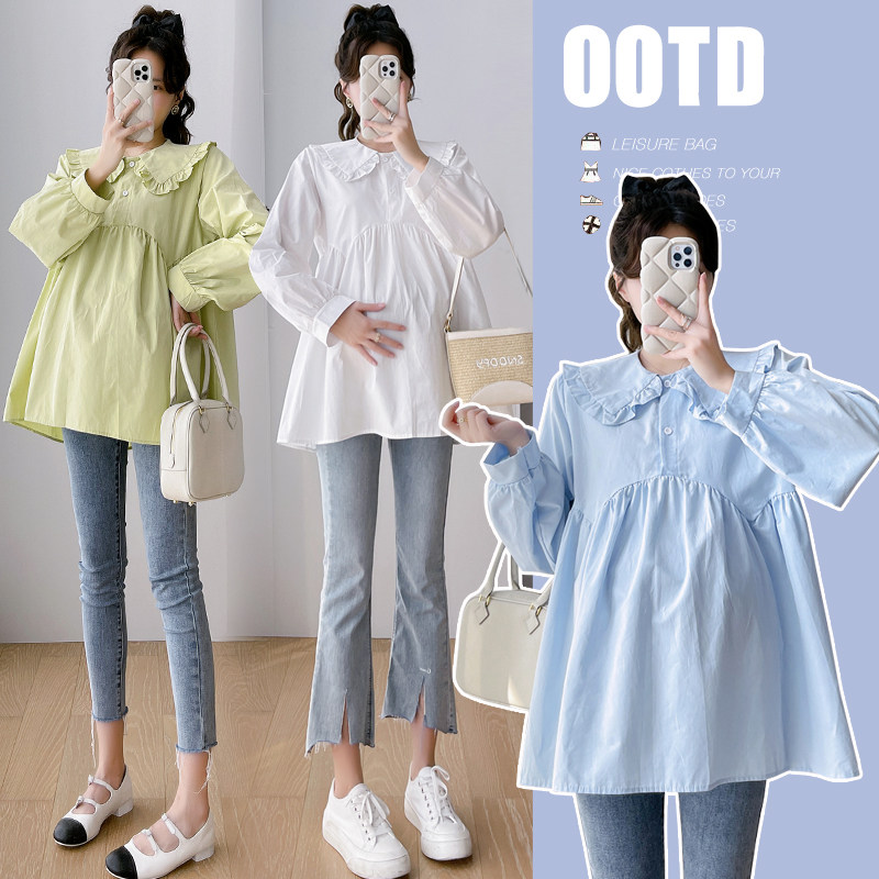 Pregnant woman autumn dress t-shirt Korean version small child early spring cute pregnancy woman dress doll-shirt fall short jacket two-piece set-Taobao