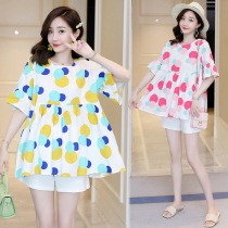 Pregnant t-shirt summer Korean short-sleeved Western style age-reducing doll shirt Summer short top fashion two-piece suit