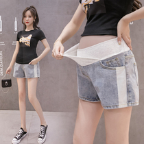 Pregnant women denim shorts summer wear low waist hip mom thin leggings belly wide leg shorts women pregnant women summer clothes