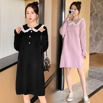 Pregnant women sweater women autumn and winter dress fashion padded mesh infrared wear medium long knitted top base skirt