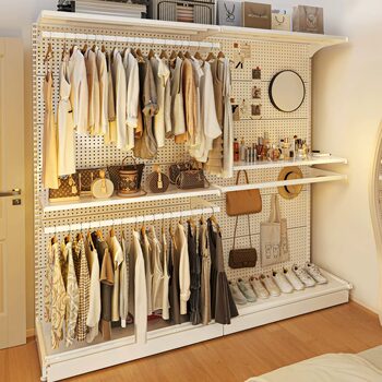 Perforated board floor-standing clothes hanger open simple storage rack