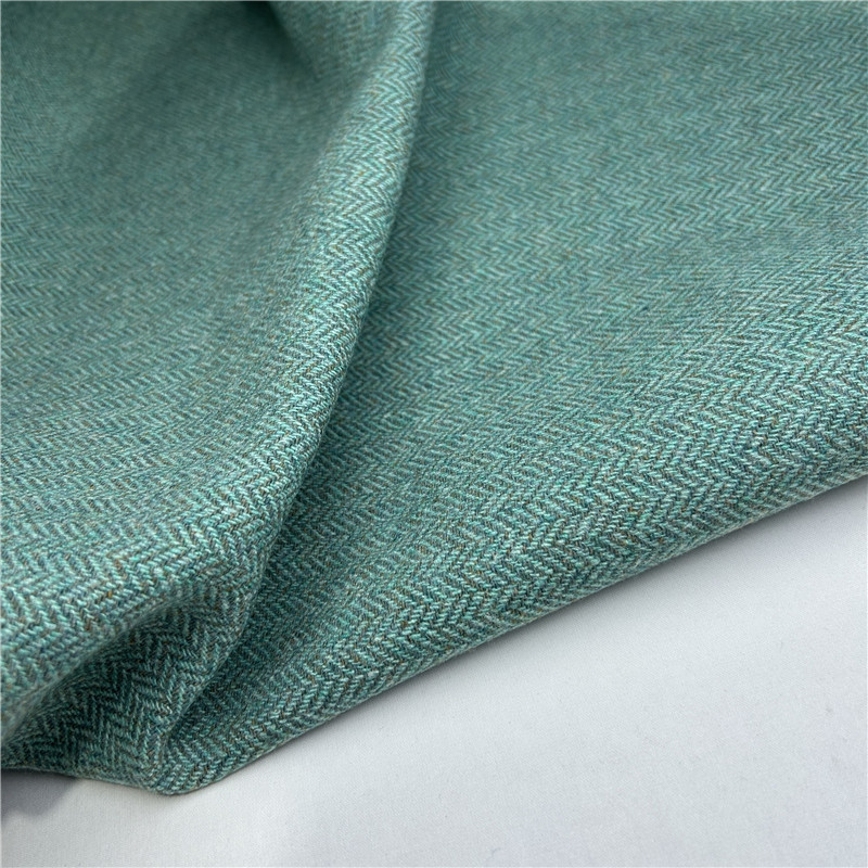 Rough Irish Green Bone Pattern All-Wool Fabric, High-End Retro Herringbone Wool Designer Fabric