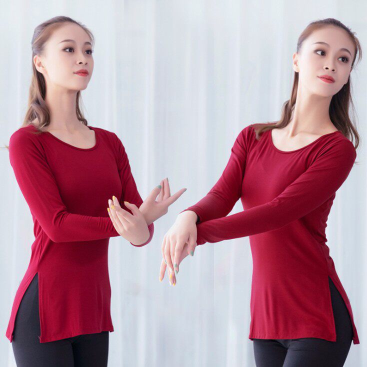 Modale Long Sleeve Open Fork Modern Dance Practice Gongfu Blouse Women Adult Body Dance Suit Sports Yoga Fitness Suit
