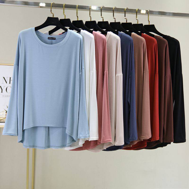 2020 Autumn and Winter new long sleeve loose round neck dance T-shirt modal long version irregular practice suit top