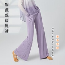 Female Classical Dance Skills Pants Wide Loose Sensuality Silk Sliding Broadlegged Pants Modern Dance Straight Drum Pants Spring New with pockets