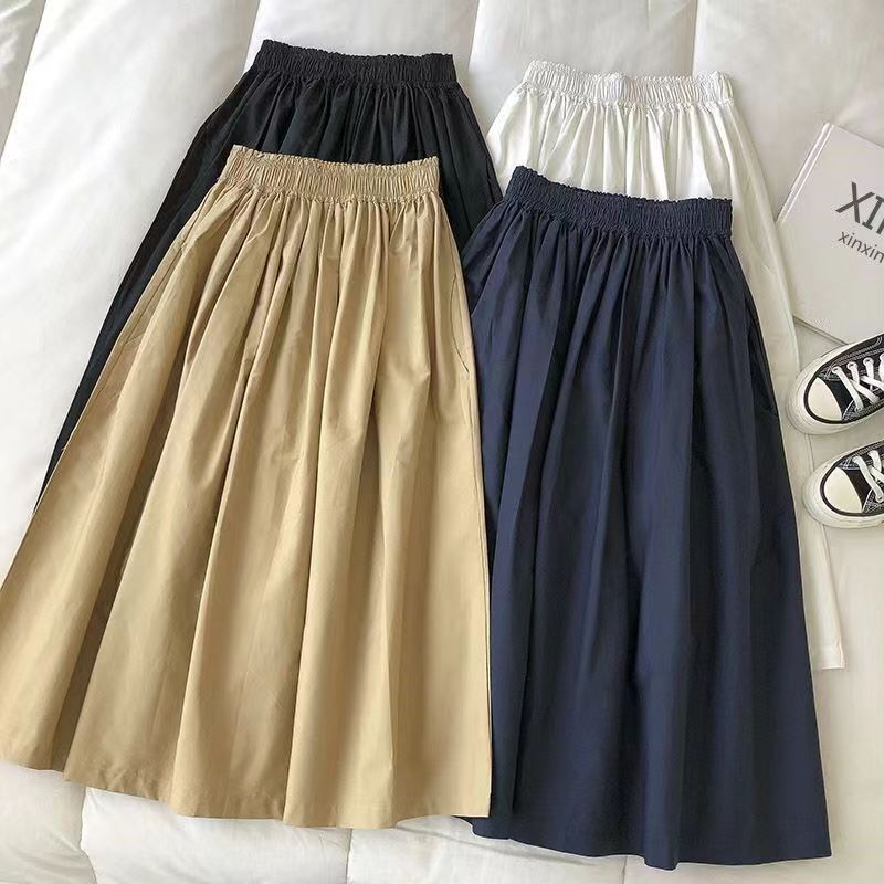 2026 Summer New Double Pocket Solid Color Workwear Skirt for Women, Korean Style, Age-Reducing, Versatile, High-Waisted A-Line Long Skirt 2026 Summer New Double Pocket Solid Color Workwear Skirt for Women, Korean Style, Age-Reducing, Versatile, High-Waisted A-Line Long Skirt