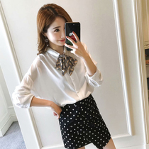 Bow Knot chiffon shirt women 2019 spring new students sweet foreign style chiffon top ladies shirt