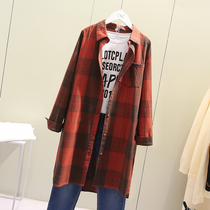 Autumn style Literary Plaid color shirt womens vintage long long sleeve cotton cardigan lapel loose base top