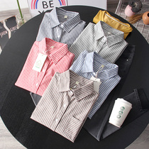 Cotton Scrub Striped Shirt Womens 2019 Spring New College Style Art Loose Joker Long Sleeve Bottom Shirt