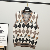 Casual sweater knitted vest female diamond V - collar loose spring and autumn horse clip 2022 new shoulder coat