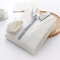 Pure cotton plus shirt female autumn and winter students thicken warm small white shirt with long sleeve bottom coat