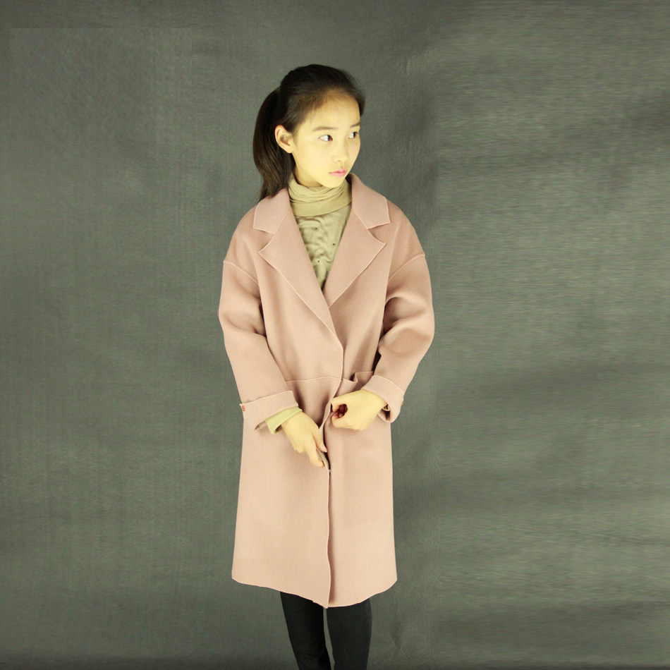New Korean wave wide version drop shoulder medium and big girls small handmade double-sided cashmere wool coat factory direct sales