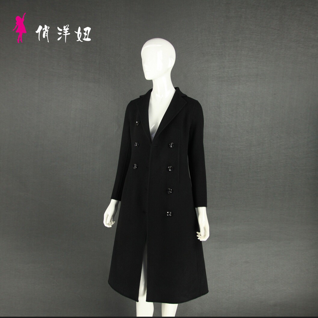 New European and American Lapel Slim Spot Women's Handmade Double-sided Cashmere Woolen Coat Factory Direct Sales