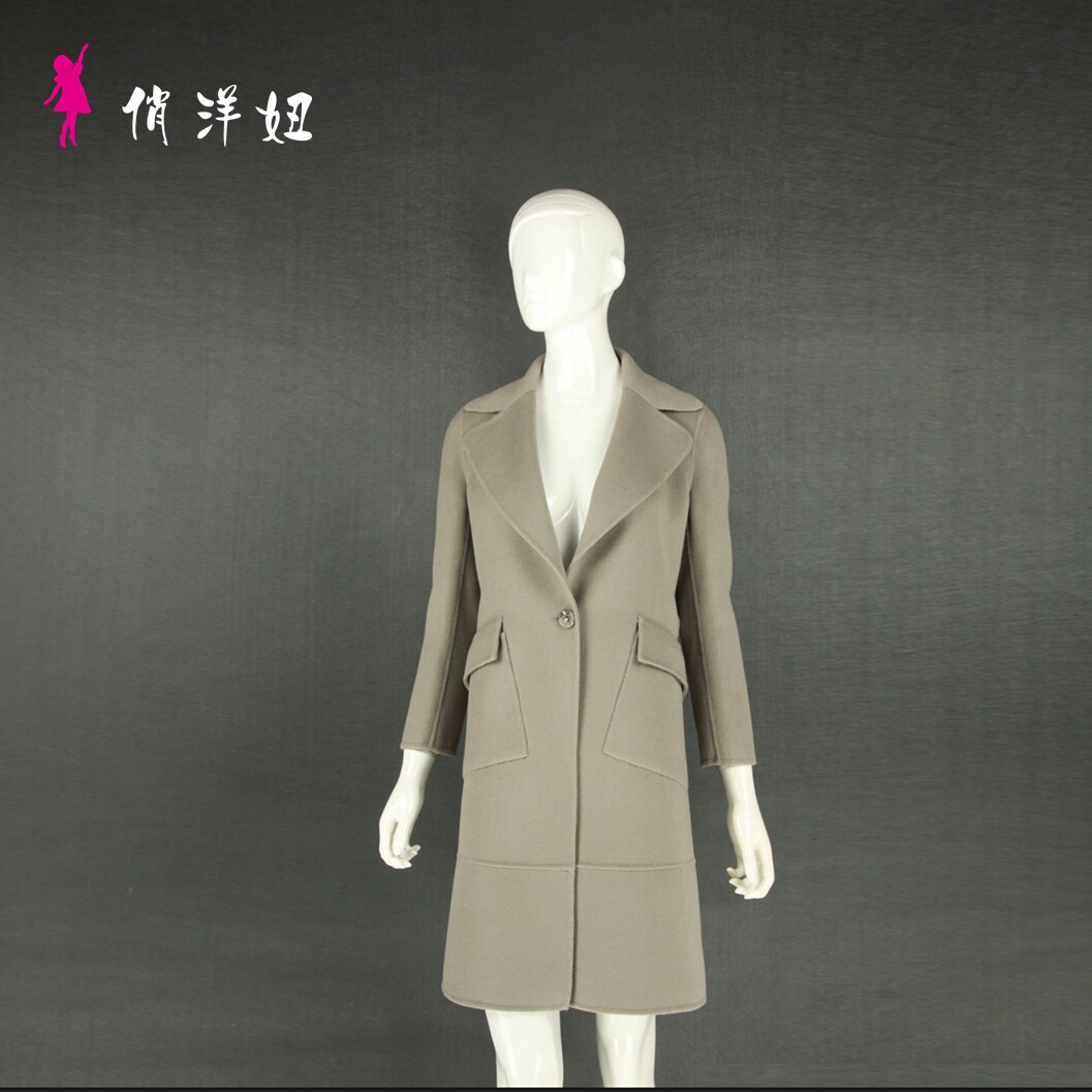 Manufacturers new European and American lapel spot women's handmade double-sided cashmere woolen trench coat direct sales