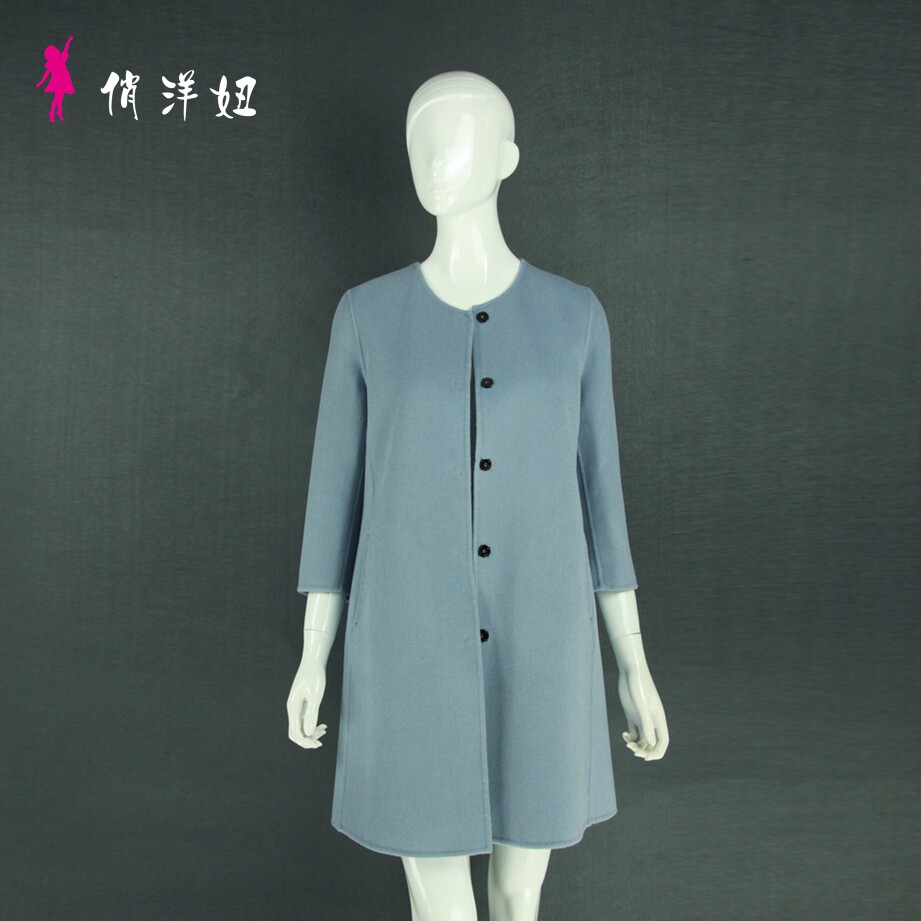 New simple quality collarless women's handmade double-sided cashmere woolen trench coat factory direct sales