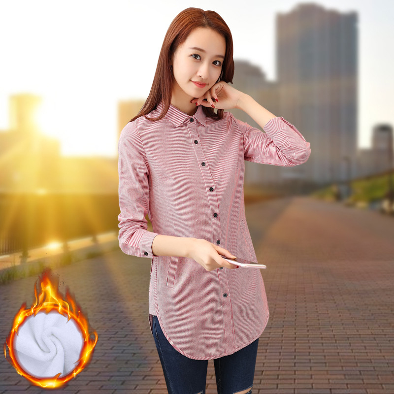 Thêm vào mùa thu dài sleeveautumn nhung dày áo ấm áo nữ chất liệu bông / mùa đông đáy Hàn Quốc phiên bản lỏng hiển thị mỏng bên ngoài chiếc váy