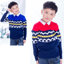 Boys sweater cover autumn and winter plus thickening tide Han version 2021 new childrens knife sweater