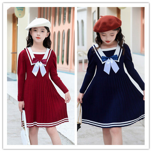 Girls dress autumn and winter Western style children's princess skirt 2021 new big boy girl New Year sweater skirt autumn