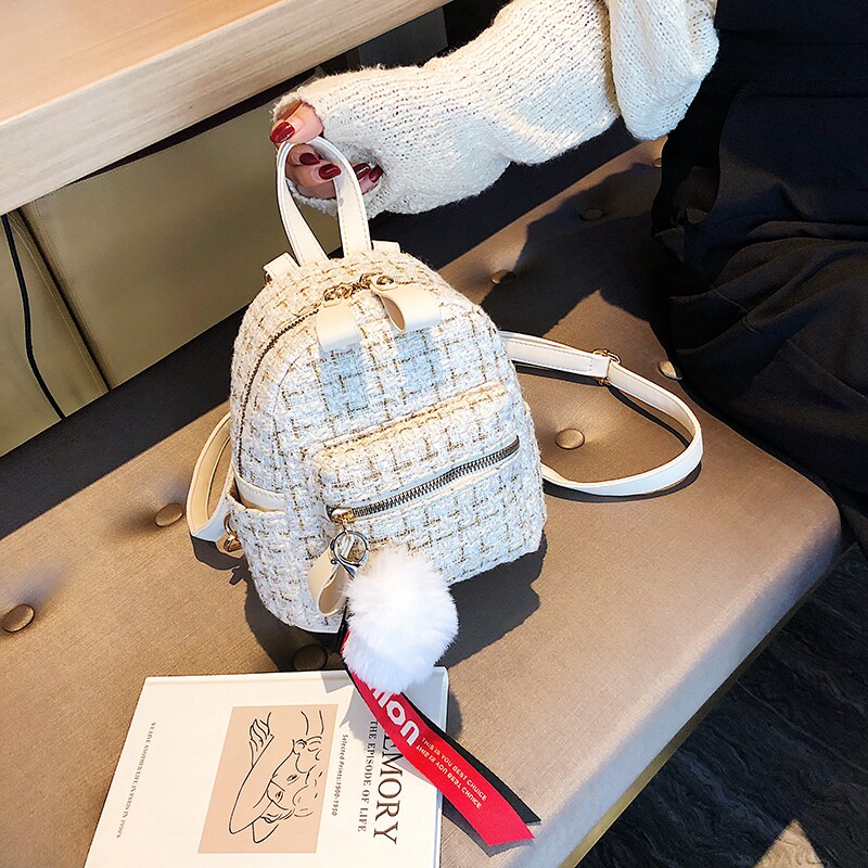 Leather mini backpack 2021 new Korean version fashion casual ins super hot woolen small backpack travel women's bag