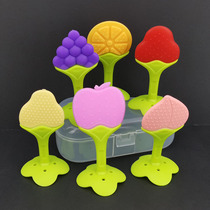 3 months baby grinders food grade silicone gel hand grip toy soft and water to cook anti-drop chain containing box