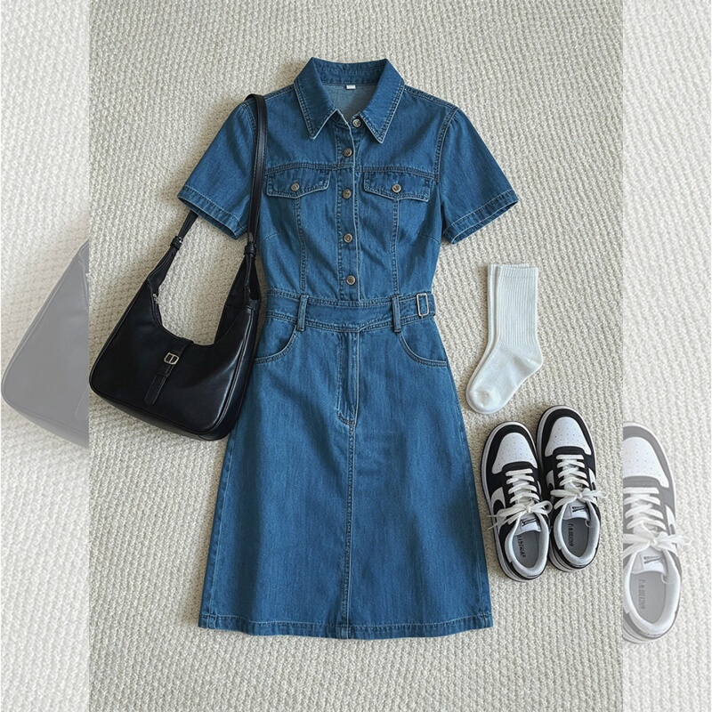 Fashionable and Stylish Denim Dress for Women, Designed to Look Younger and Slimmer, New Summer 2026 Design, Waist-Cinching and Slimming Dress