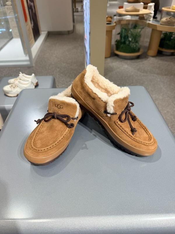 Ugg Genuine Product from the Store, 2026 Autumn Women's Flat Round-Toe Lace-Up Casual Loafers, Fur Shoes 1181470-1399