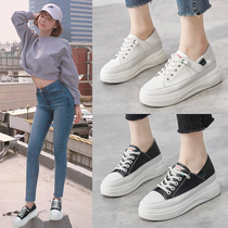 Small white shoes female autumn leather students 2021 New breathable women shoes board shoes thick bottom inside a pedal lazy