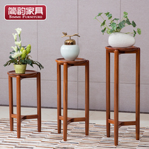 Simple rhyme full solid wood flower stand Living room modern Chinese wooden flower pot shelf Huangshan gold silk wood floor flower stand