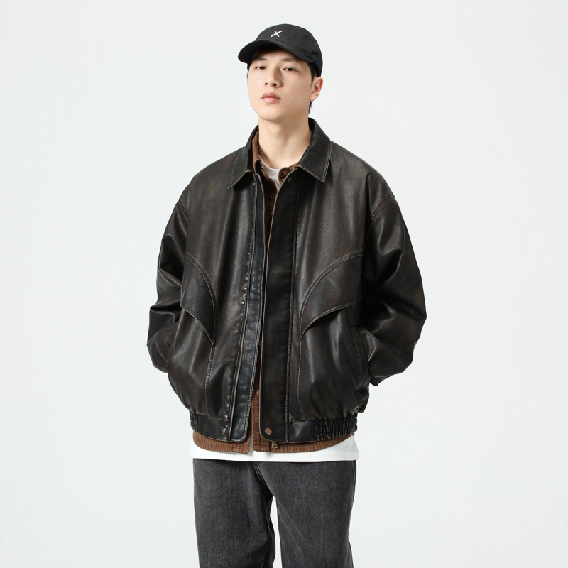 American Retro Pu Leather Jacket for Men 2024 Autumn and Winter Trendy Brand High-End Loose Cool Biker Leather Jacket