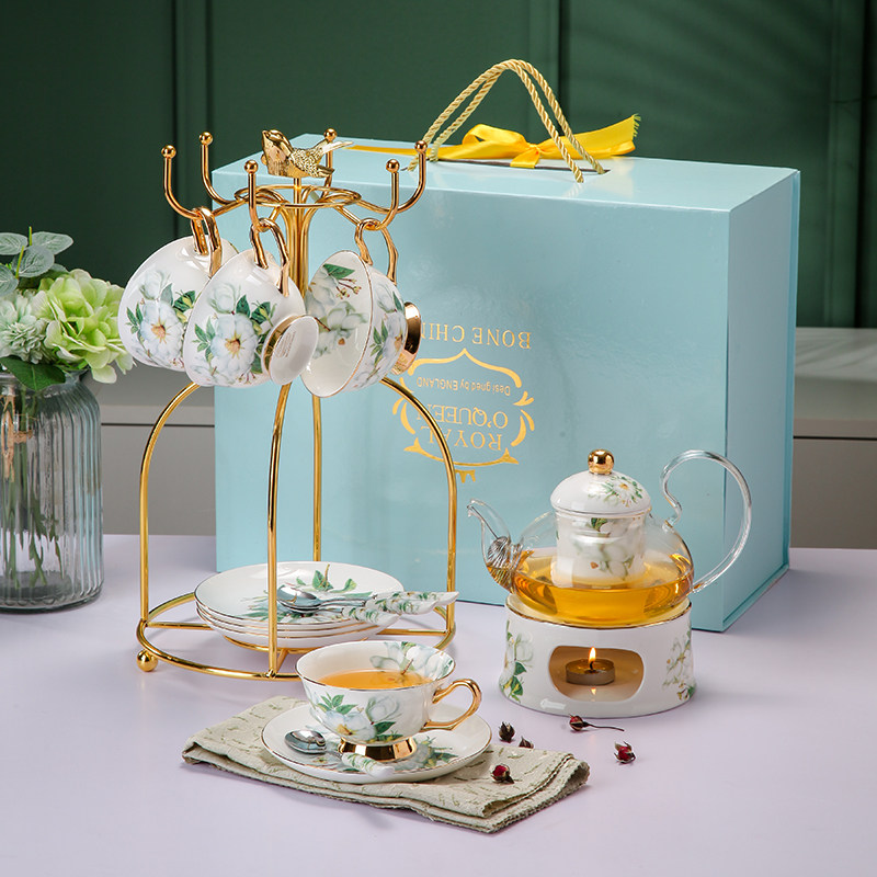 Beauty Road creative ceramic European style flower tea cup Lower afternoon tea tea set Home glass Flower teapot Gift Box Suit