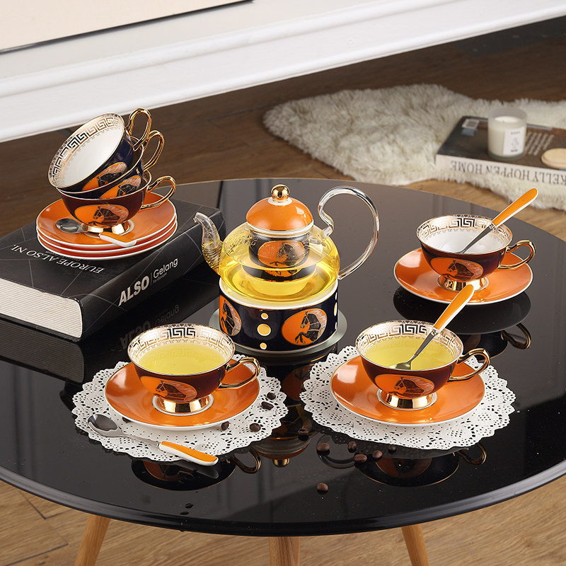 British light luxury afternoon tea set European retro fruit tea home bone china flower tea set tea glass heating