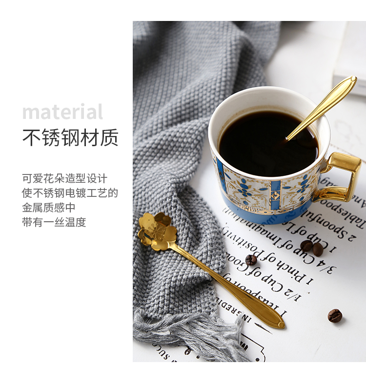 Tiếng Anh không gỉ dài tay cầm hoa anh đào thìa hoa hình hoa hồng Sáng tạo khuấy thìa tráng miệng thìa thìa cà phê vàng - Cà phê dụng cụ pha cà phê thủ công