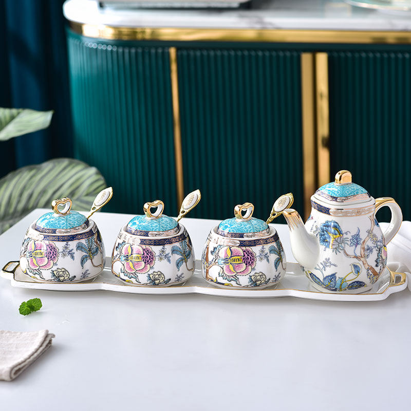 High face value home seasoning box Eurostyle light and luxurious seasoning jar suit field wind personality ceramic soy sauce bottle oil vinegar jar