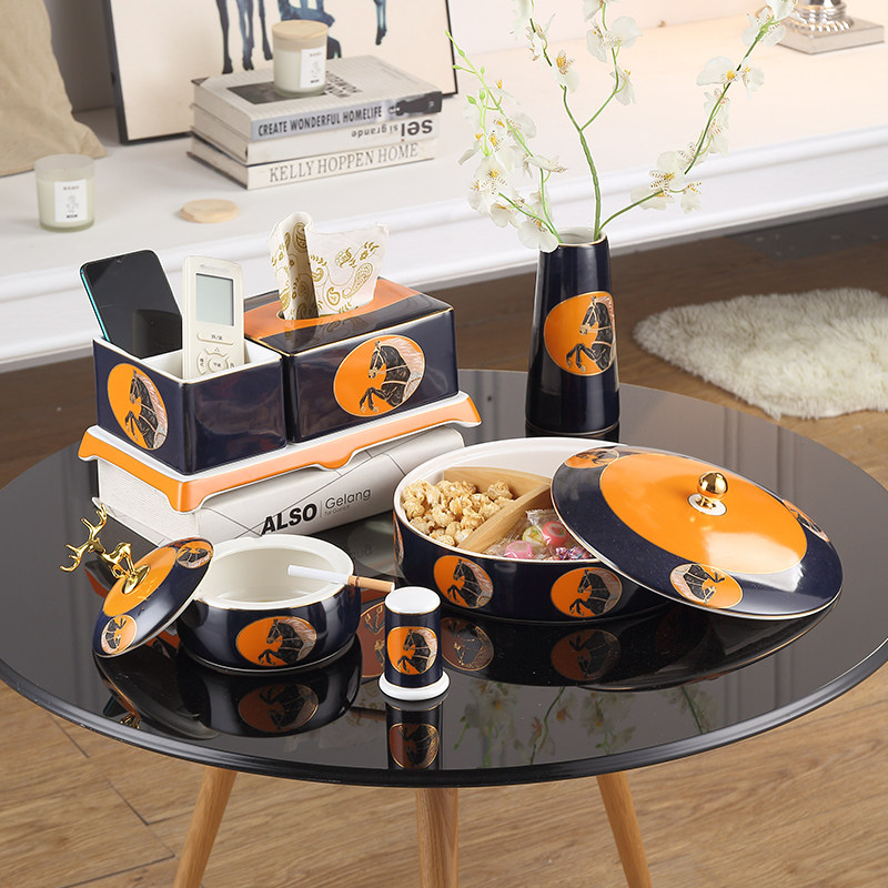 Living room household multifunctional ceramic tissue box coffee table remote control storage box sample room decoration light luxury toilet paper box