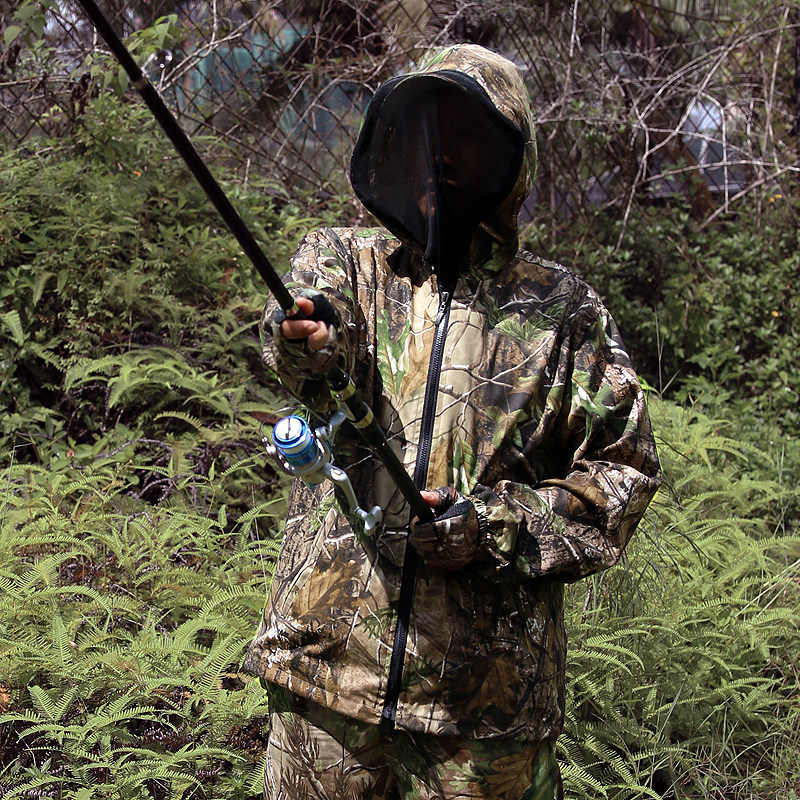 Cotton spring and autumn anti-mosquito anti-scratch wear bionic camouflage fishing and hunting bird watching camouflage Lua weeping fishing suit suit