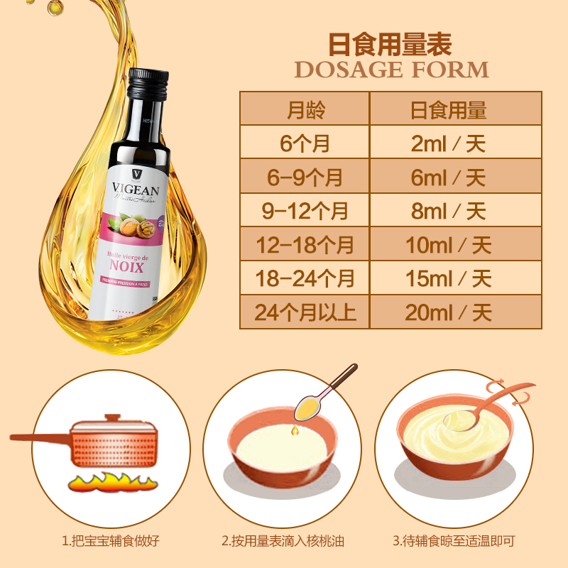 法国进口 菲利普维尚 冷榨核桃油DHA 250ml 聚划算双重优惠折后￥117.6包邮 88VIP会员还可95折