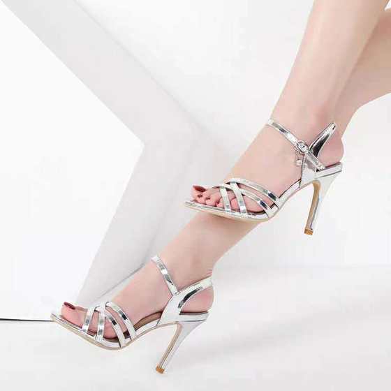 2024 summer new style open toe genuine leather buckle strap Roman stiletto high heel cross versatile sandals female fairy style